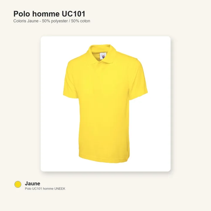 Polo homme manche courte noir 220 gr uneek UC101 jaune