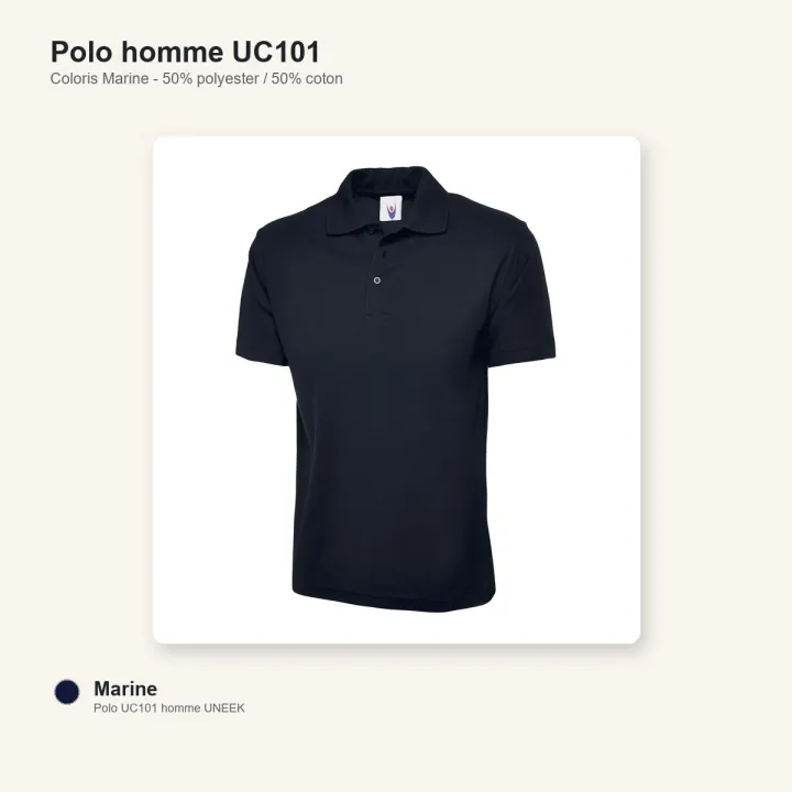 Polo homme manche courte noir 220 gr uneek UC101 marine