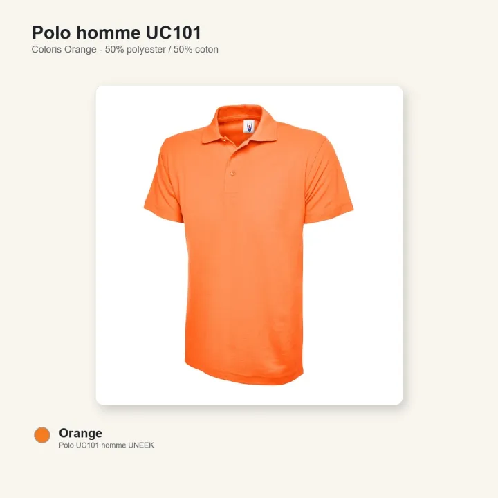 Polo homme manche courte noir 220 gr uneek UC101 orange