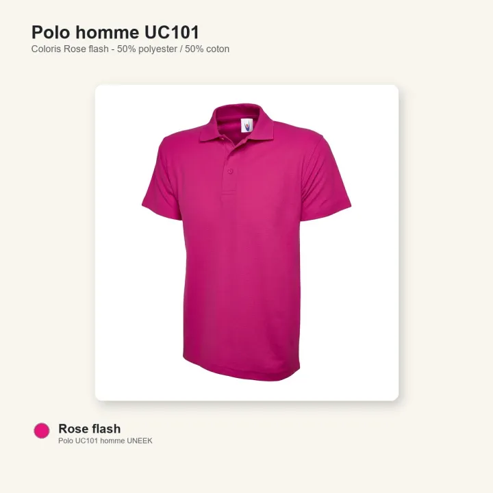 Polo homme manche courte noir 220 gr uneek UC101 rose