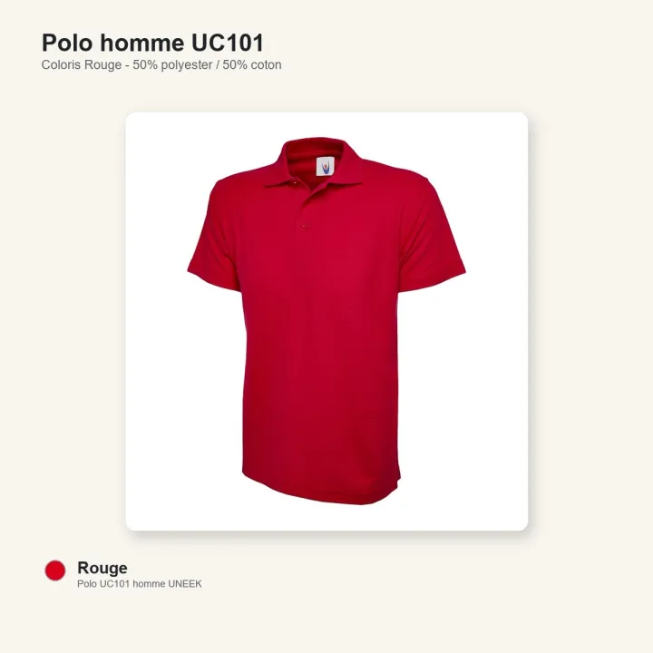 Polo homme manche courte noir 220 gr uneek UC101 rouge