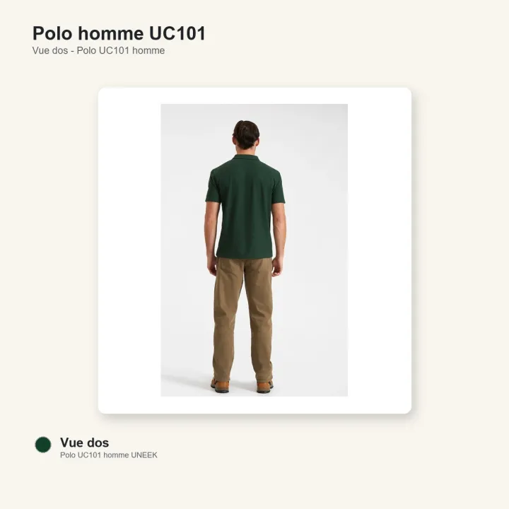 Polo homme manche courte noir 220 gr uneek UC101 vert bouteille dos