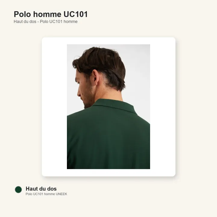 Polo homme manche courte noir 220 gr uneek UC101 vert bouteille dos