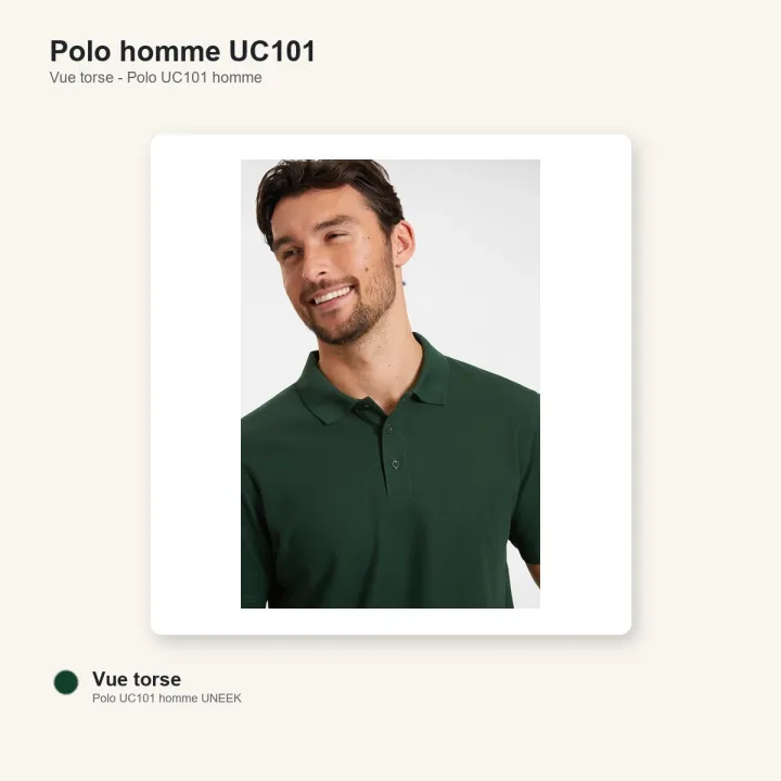 Polo homme manche courte noir 220 gr uneek UC101 vert bouteille