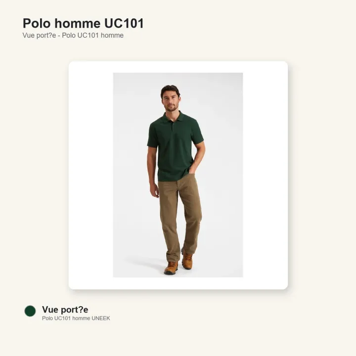 Polo homme manche courte noir 220 gr uneek UC101 vert bouteille