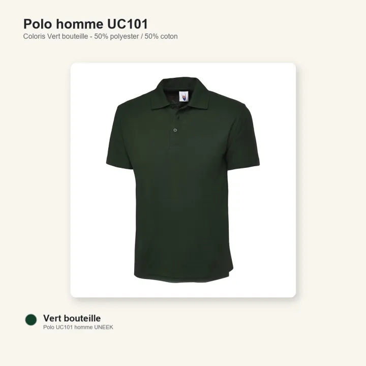 Polo homme manche courte noir 220 gr uneek UC101 vert