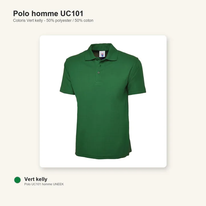 Polo homme manche courte noir 220 gr uneek UC101 vert kelly