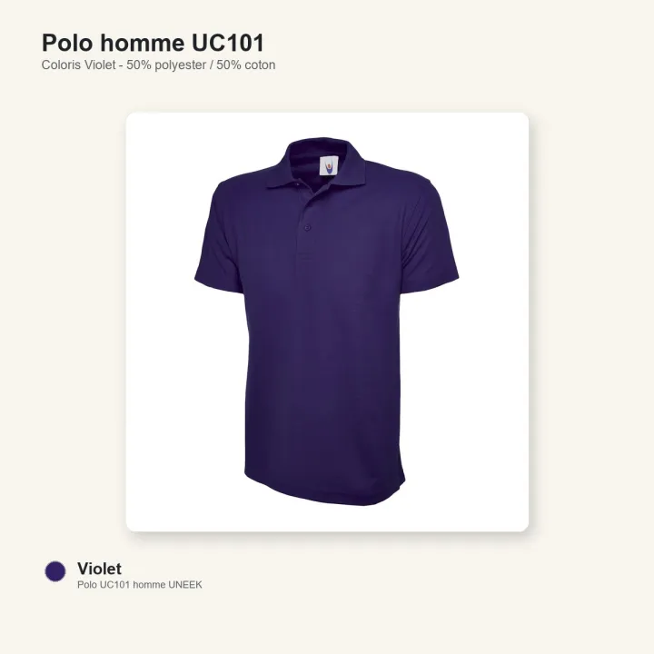 Polo homme manche courte noir 220 gr uneek UC101 violet