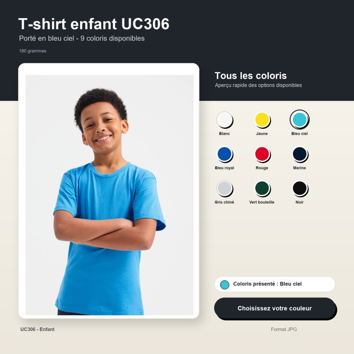 Tee shirt enfant junior 100% coton UC306 UNEEK différents coloris