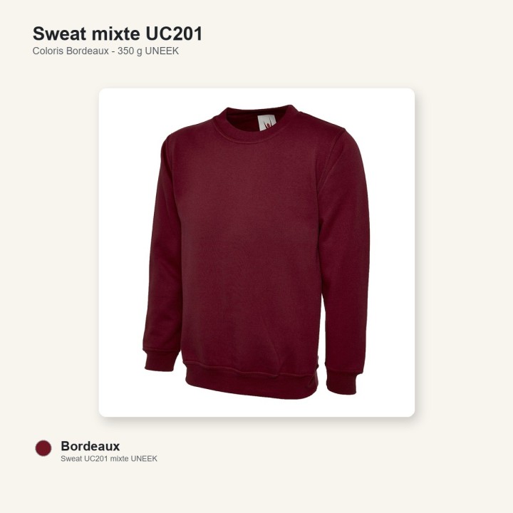 Sweat de travail marine unisexe UC201 350 grammes UNEEK bordeaux