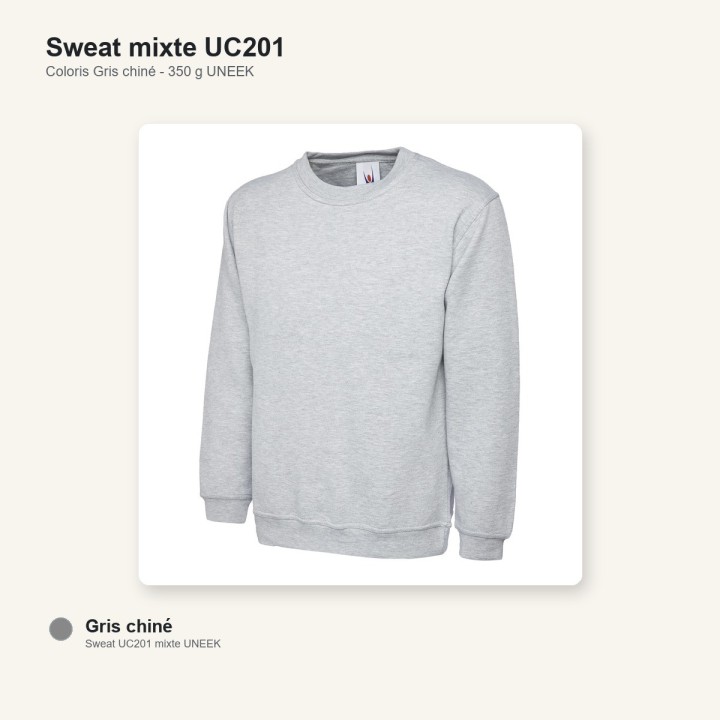 Sweat de travail marine unisexe UC201 350 grammes UNEEK gris chiné
