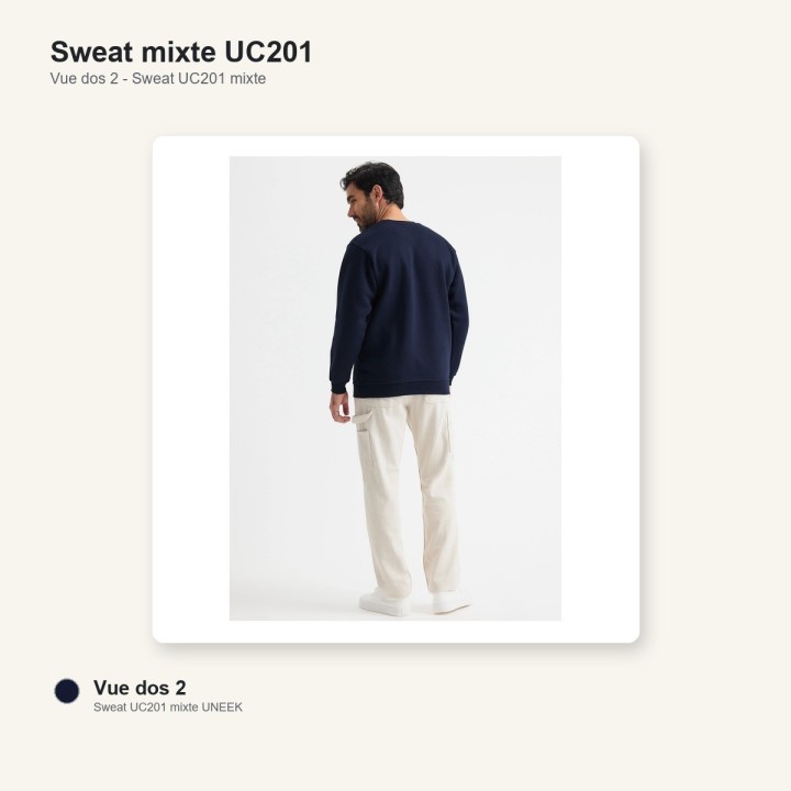 Sweat de travail marine unisexe UC201 350 grammes UNEEK dos