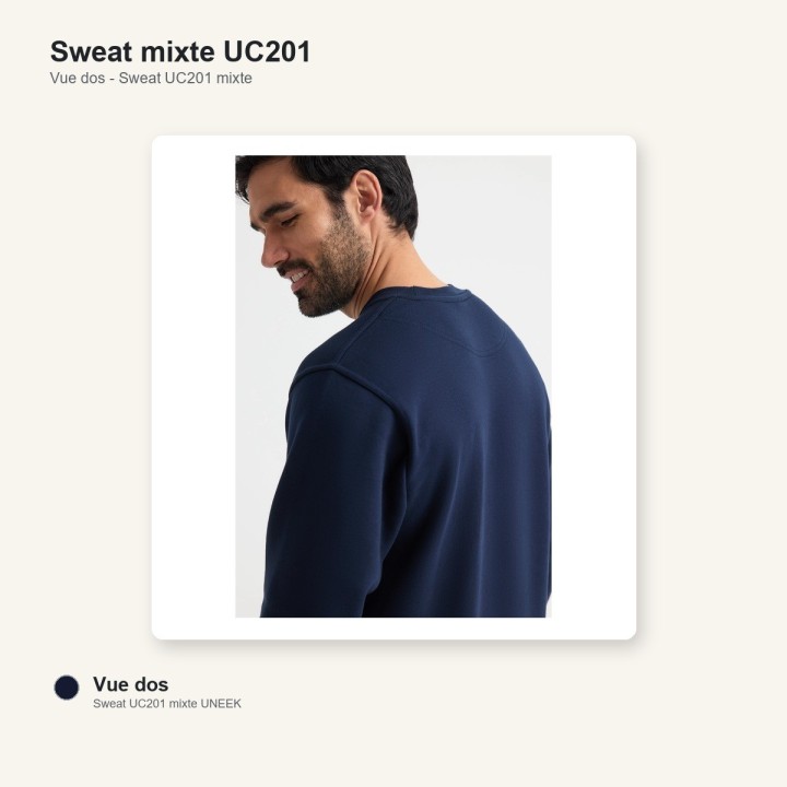 Sweat de travail marine unisexe UC201 350 grammes UNEEK dos
