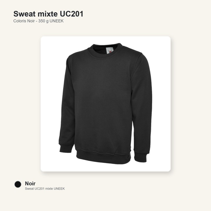 Sweat de travail marine unisexe UC201 350 grammes UNEEK noir