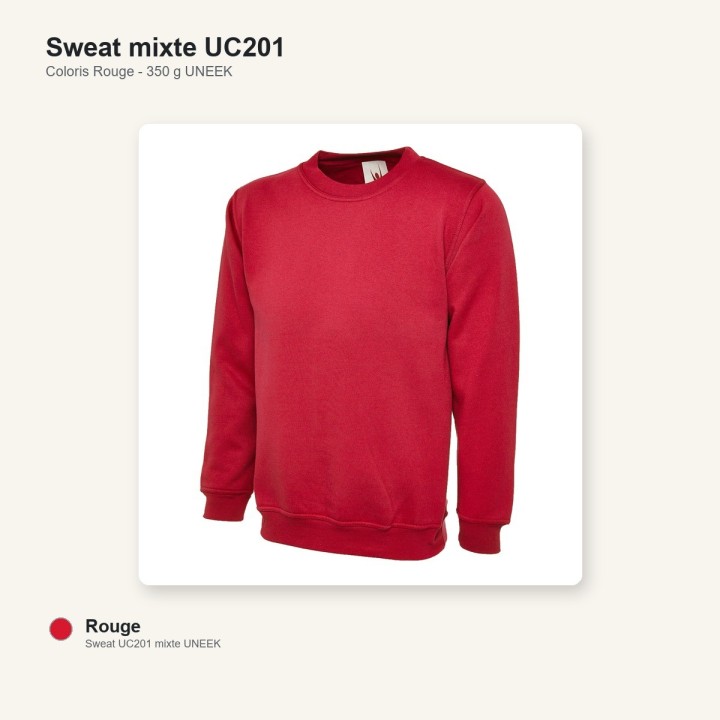 Sweat de travail marine unisexe UC201 350 grammes UNEEK rouge