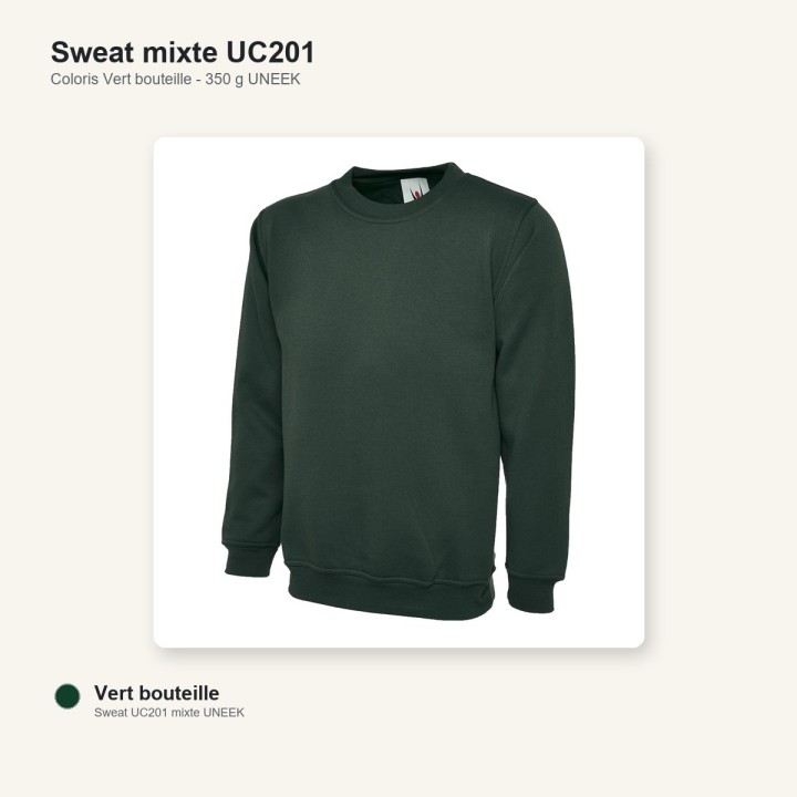 Sweat de travail marine unisexe UC201 350 grammes UNEEK vert bouteile