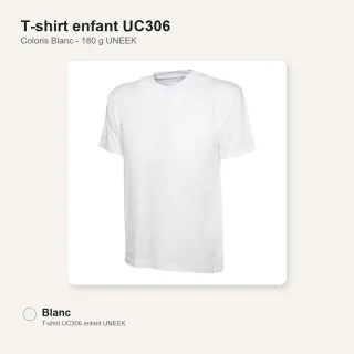 Tee shirt enfant junior 100% coton UC306 UNEEK blanc
