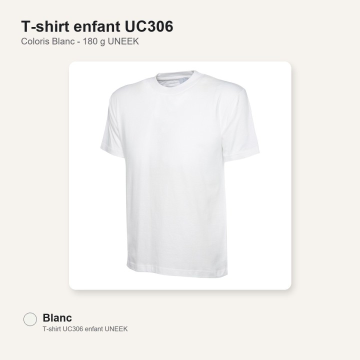 Tee shirt enfant junior 100% coton UC306 UNEEK blanc