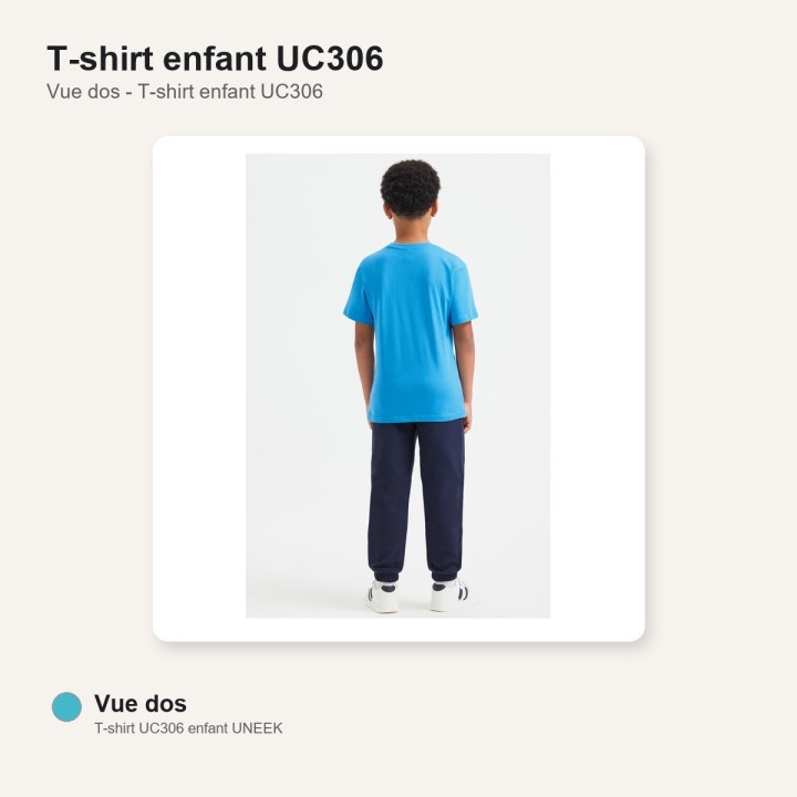 Tee shirt enfant junior 100% coton UC306 UNEEK bleu ciel dos