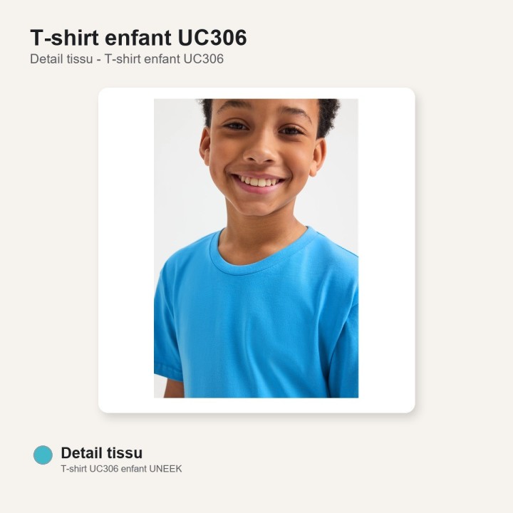 Tee shirt enfant junior 100% coton UC306 UNEEK bleu ciel, la qualité