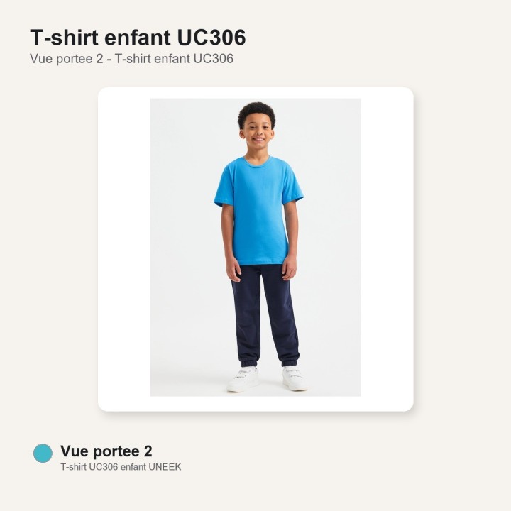 Tee shirt enfant junior 100% coton UC306 UNEEK bleu ciel