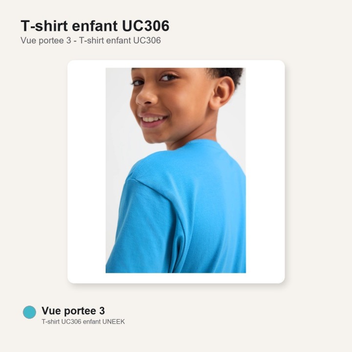 Tee shirt enfant junior 100% coton UC306 UNEEK bleu ciel dos