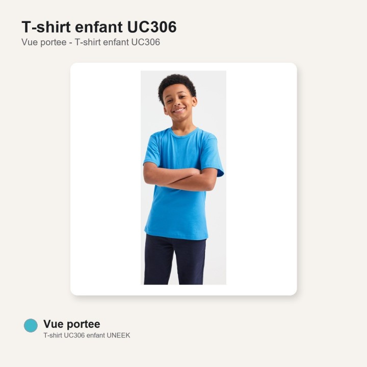 Tee shirt enfant junior 100% coton UC306 UNEEK bleu ciel