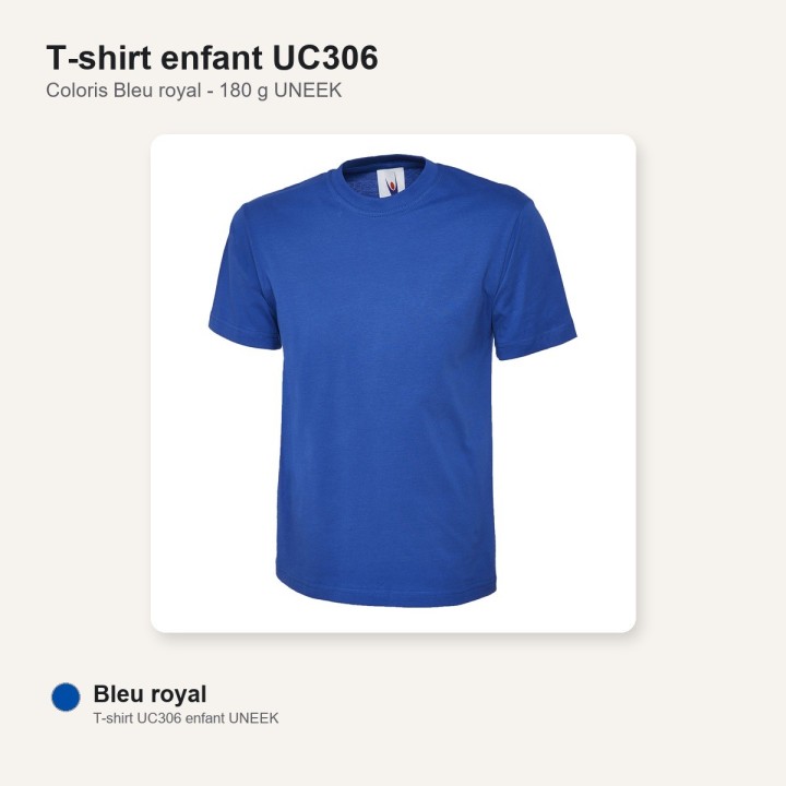 Tee shirt enfant junior 100% coton UC306 UNEEK bleu royal