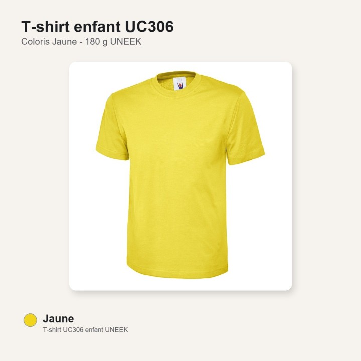 Tee shirt enfant junior 100% coton UC306 UNEEK jaune