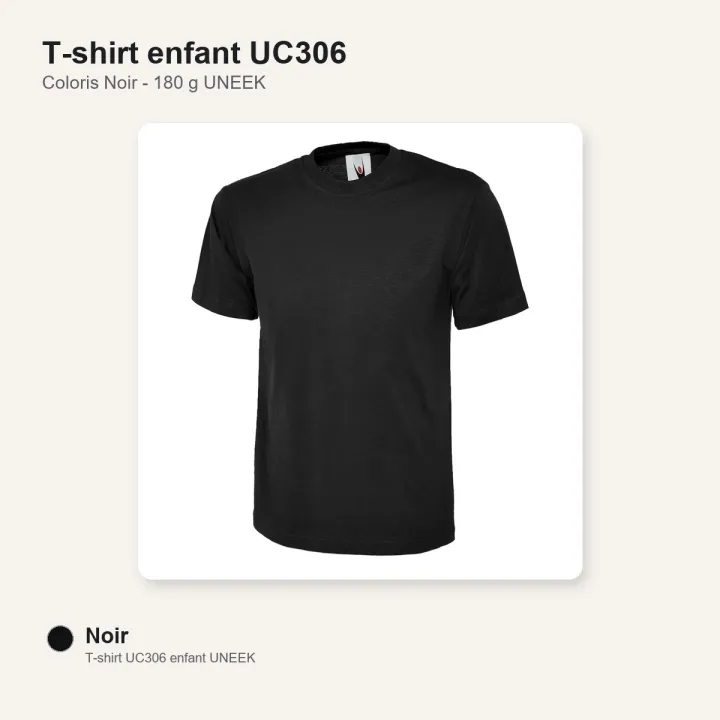 Tee shirt enfant junior 100% coton UC306 UNEEK noir