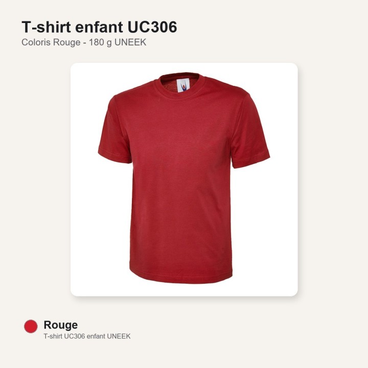 Tee shirt enfant junior 100% coton UC306 UNEEK rouge