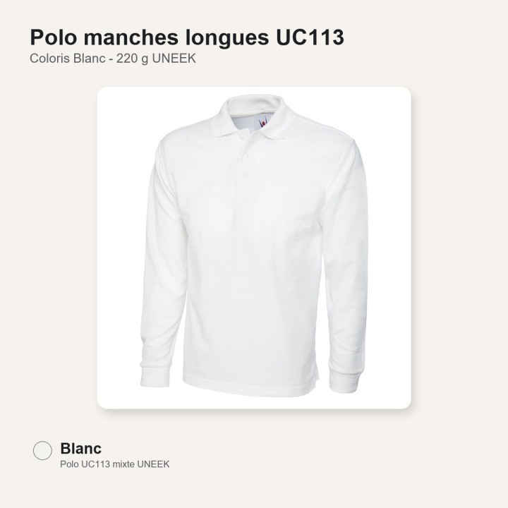 Polo manche longue noir UC113 220 gr UNEEK