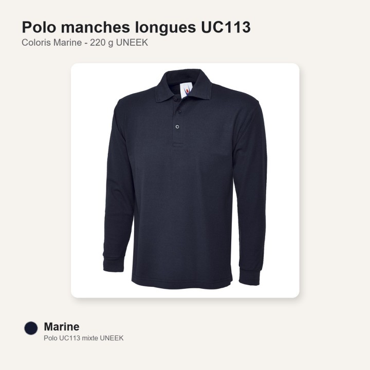 Polo manche longue marine UC113 220 gr UNEEK