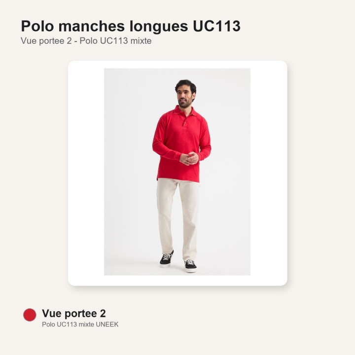 Polo manche longue rouge UC113 220 gr UNEEK