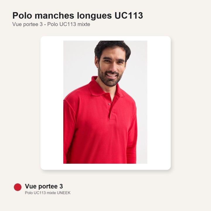 Polo manche longue rouge UC113 220 gr UNEEK