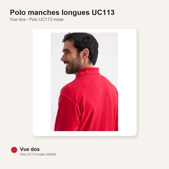 Polo manche longue rouge UC113 220 gr UNEEK dos
