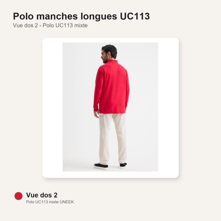 Polo manche longue rouge UC113 220 gr UNEEK dos