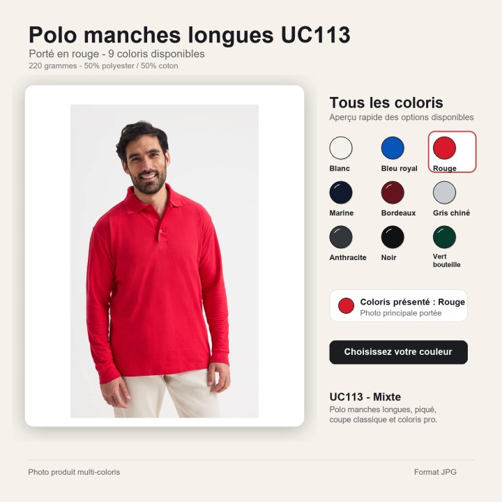 Polo manche longue UC113 220 gr UNEEK