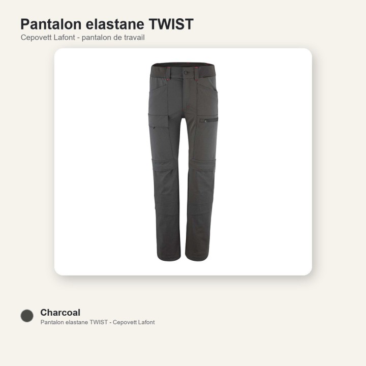 Pantalon de travail stretch TWIST Cepovett gris charcoal