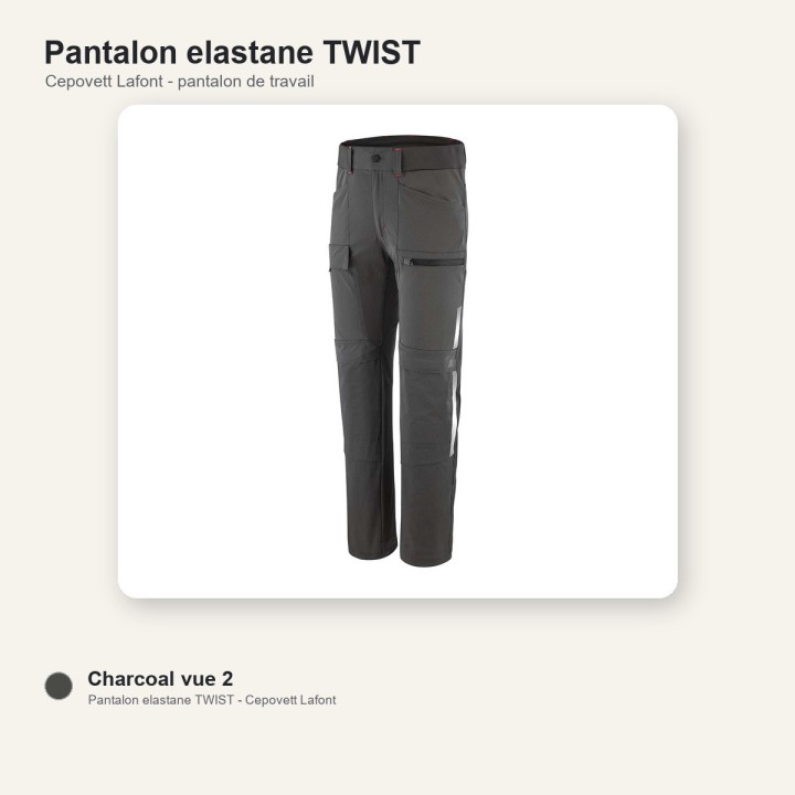 Pantalon de travail stretch TWIST Cepovett gris charcoal