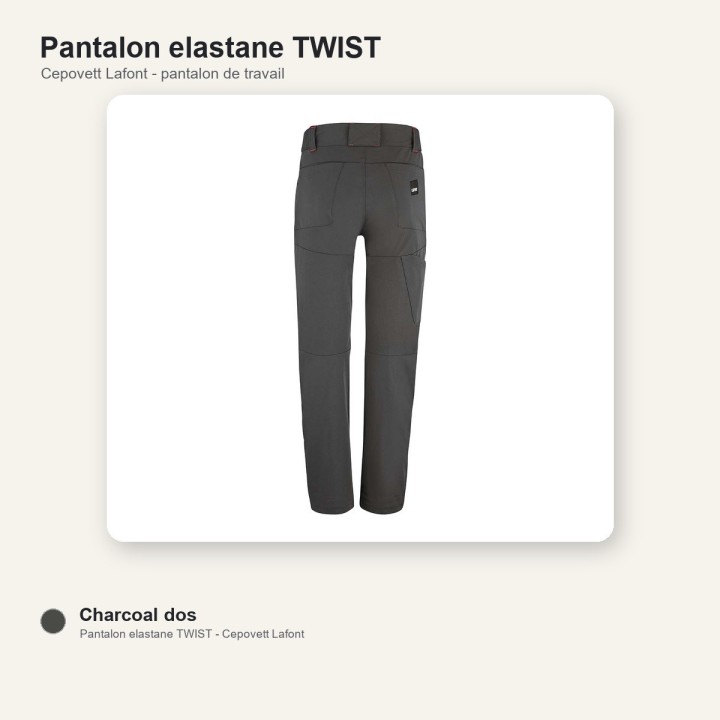 Pantalon de travail stretch TWIST Cepovett gris charcoal dos