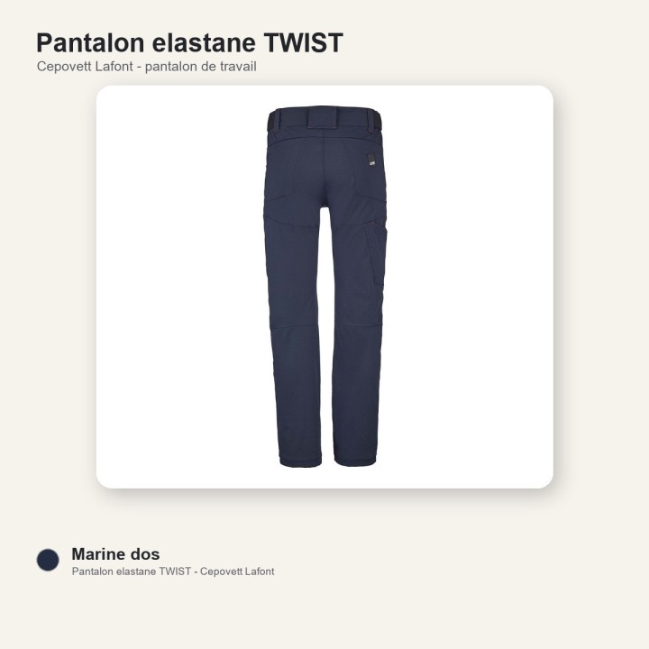 Pantalon de travail stretch TWIST Cepovett marine navy dos
