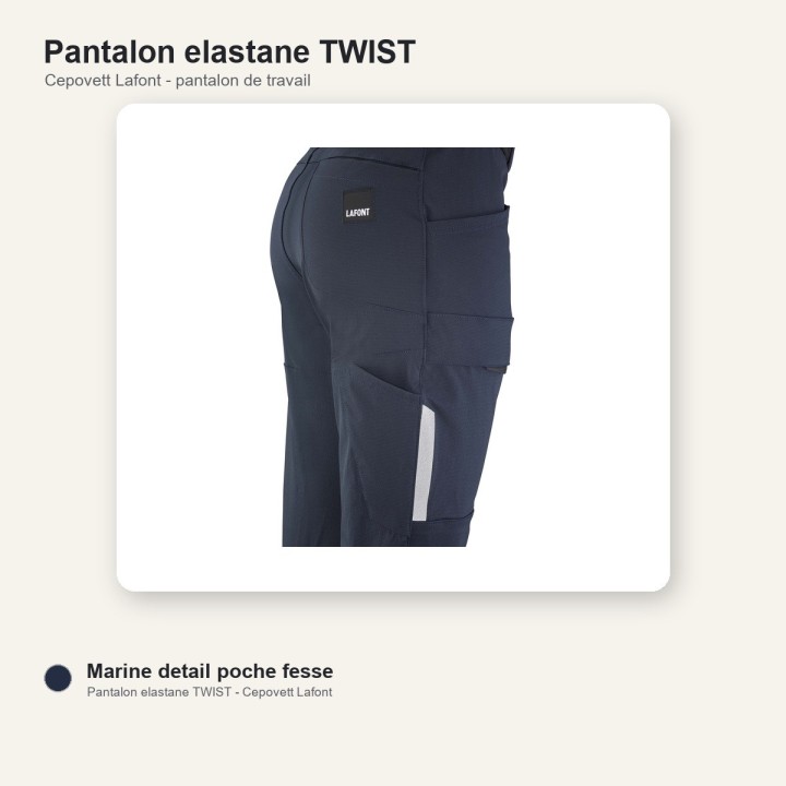 Pantalon de travail stretch TWIST Cepovett marine navy ^poche latérale