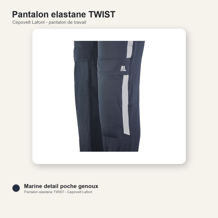 Pantalon de travail stretch TWIST Cepovett marine navy poche genoux