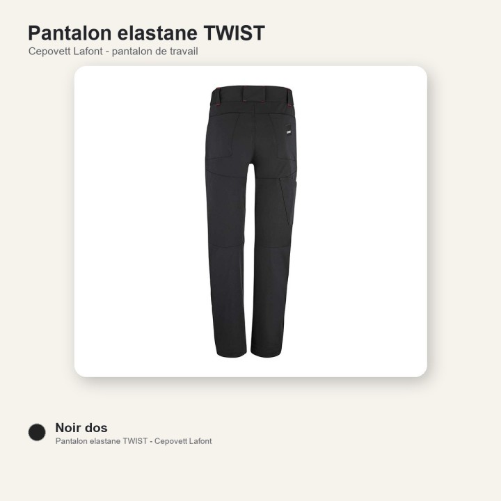 Pantalon de travail stretch TWIST Cepovett noir dos