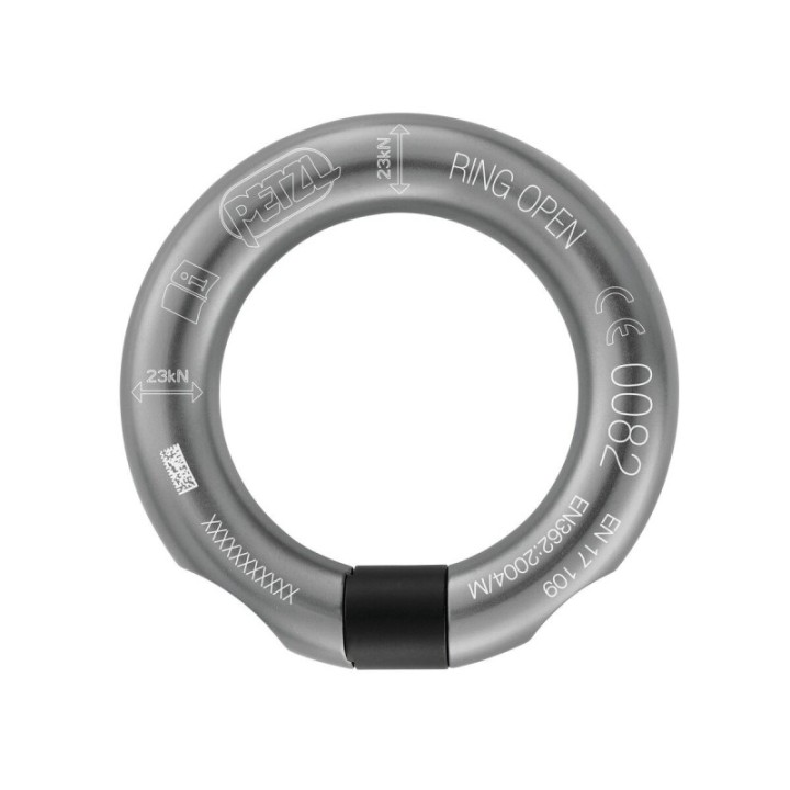 RING OPEN PETZL – émerillon ou anneau de connexion – Résistance grand axe 23 kN gris
