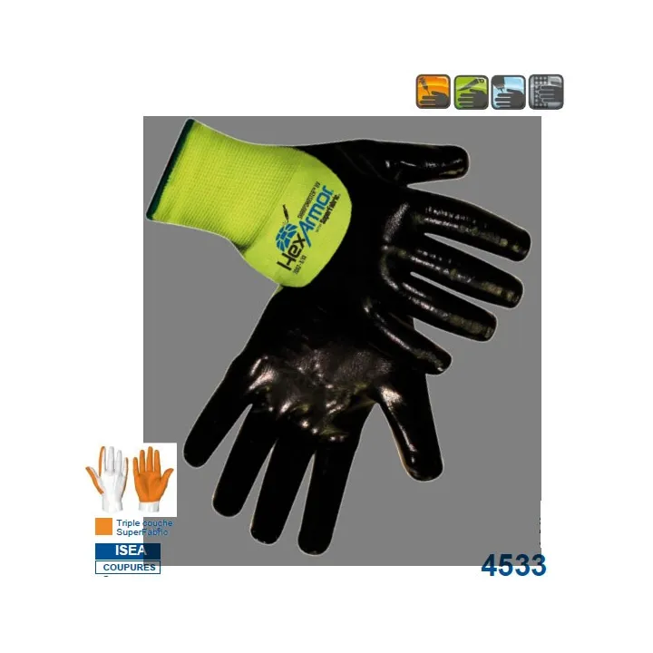 Gants anti piqure hexarmor 7082 enduction 3/4 nitrile 4533