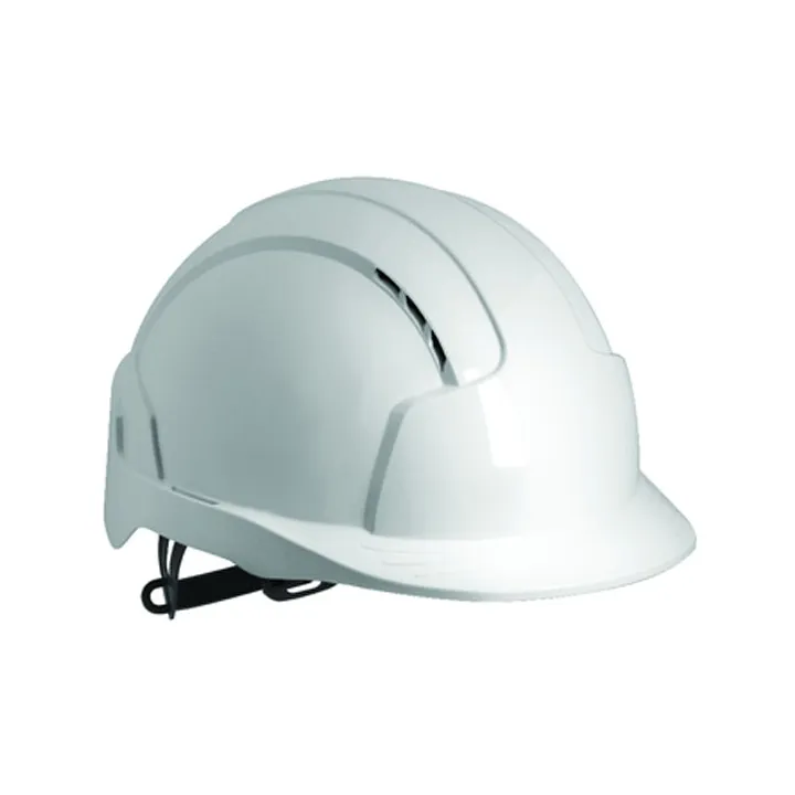 Casque de chantier Evolite blanc de JSP, ventilé avec serrage crémaillère