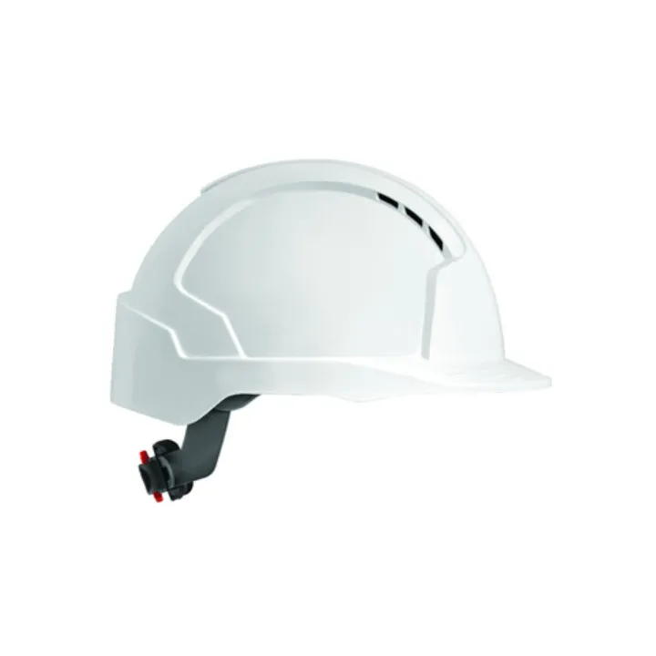 Casque de chantier Evolite blanc de JSP, ventilé avec serrage crémaillère