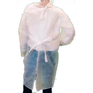 Surblouse sanitaire. 
Ouverture dorsale par double laçage au cou et à la taille.